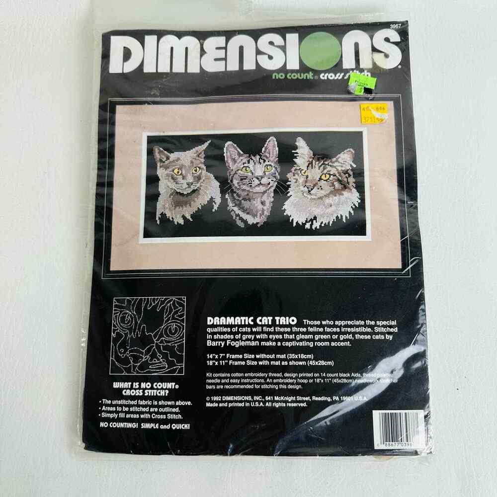 Vintage Dimensions Dynamic Cat Trio No Count Cross Stich Kit Crafting New